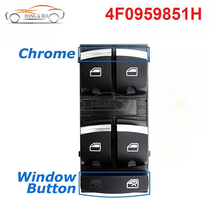 4F0959851 4F0959851H 4F0959851G5PR 4F0959851J For Audi A3 8p S3 A6 S6 RS6 Q7 Car Chrome Power Window Control Switch 10 Pins Red