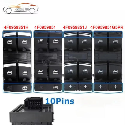 4F0959851 4F0959851H 4F0959851G5PR 4F0959851J For Audi A3 8p S3 A6 S6 RS6 Q7 Car Chrome Power Window Control Switch 10 Pins Red