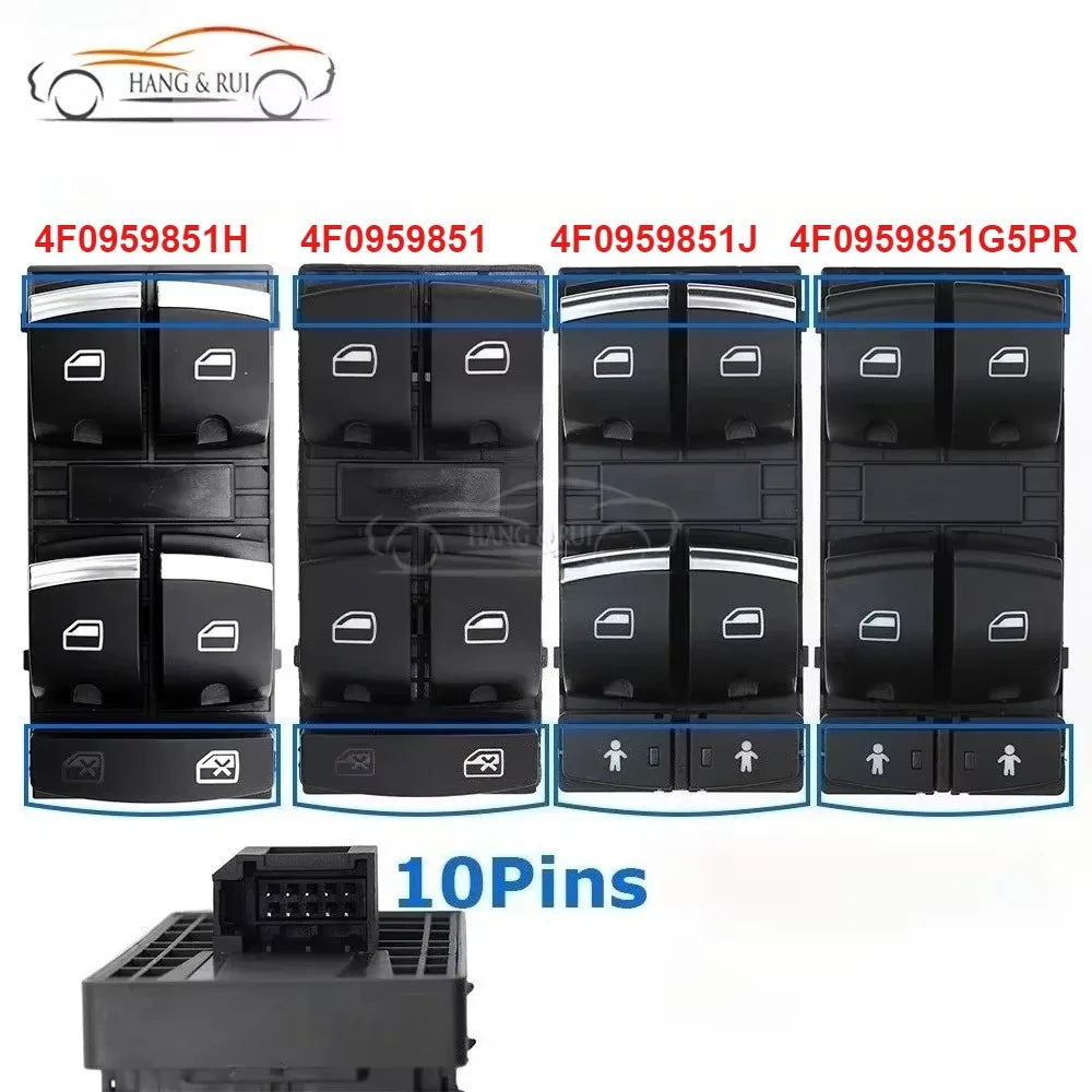 4F0959851 4F0959851H 4F0959851G5PR 4F0959851J For Audi A3 8p S3 A6 S6 RS6 Q7 Car Chrome Power Window Control Switch 10 Pins Red
