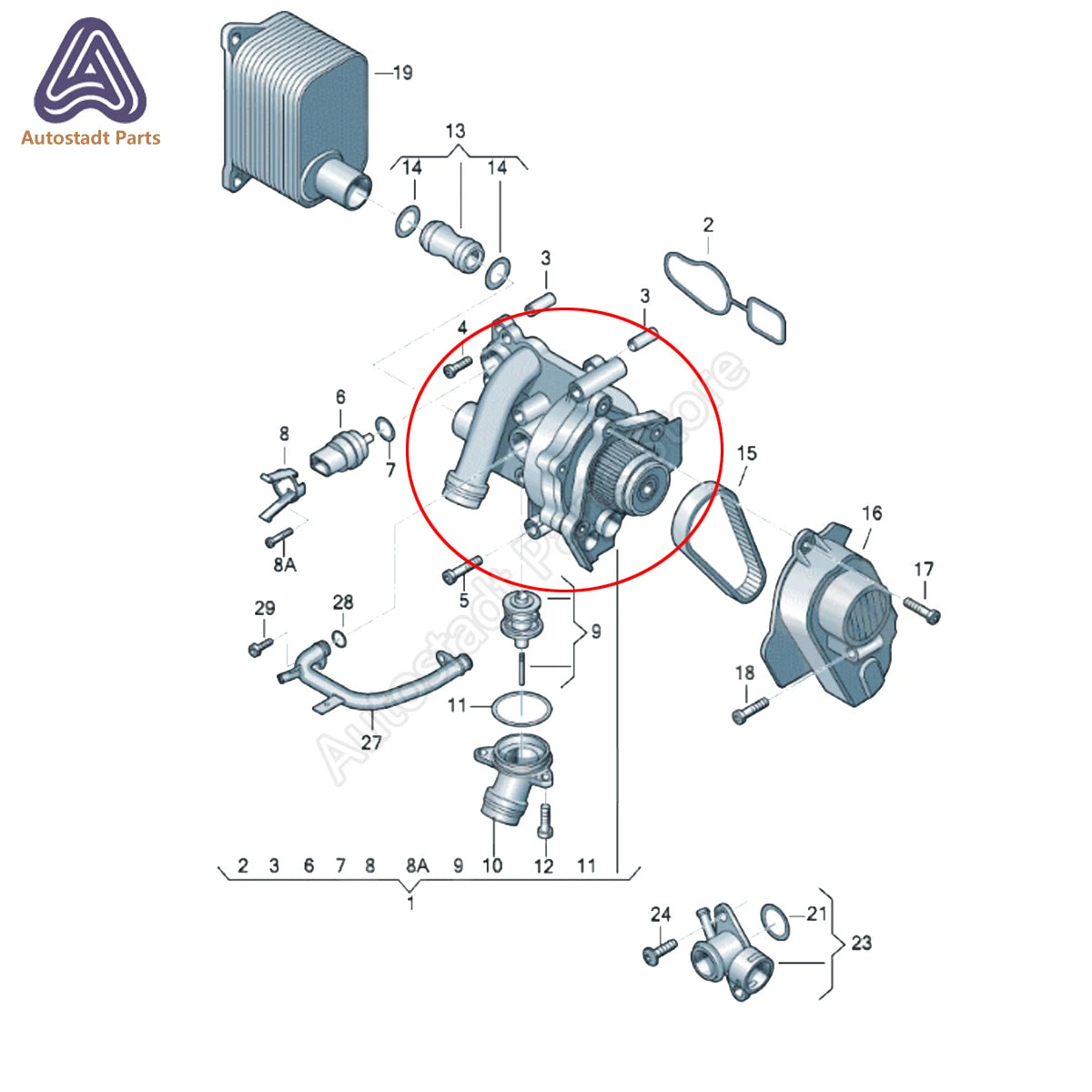 Car Water Pump Repair Set for VW Golf Jetta GLI GTI MK6 Passat B7 Tiguan CC A3 A4 A5 Q3 Q5 TT 1.8T 2.0T 06H121026 06H121026AB.