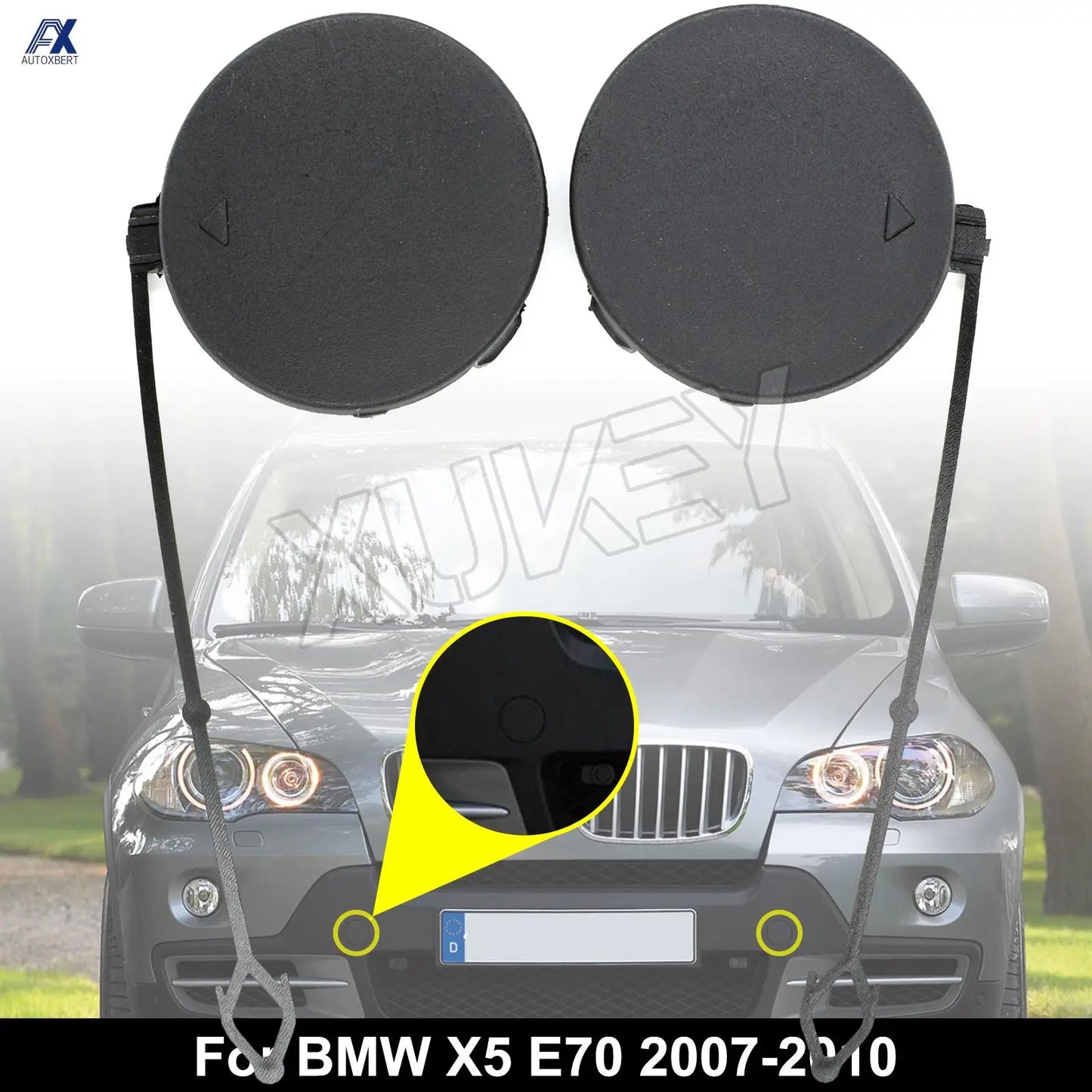 For BMW X5 E70 3.0si 4.8i 3.0d 2007-2010 Front Tow Hook Eye Cover Left Right Bumper Towing Cap Unpainted 51117159589 51117159590