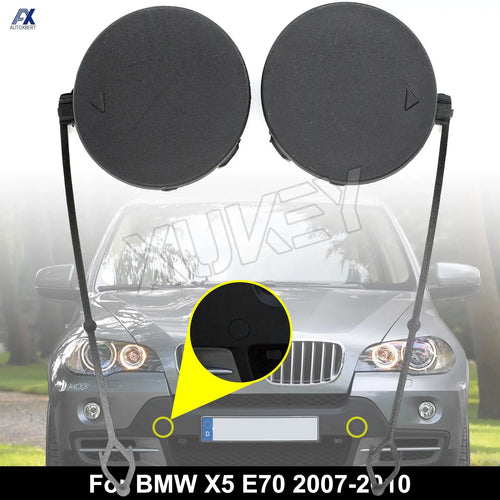 For BMW X5 E70 3.0si 4.8i 3.0d 2007-2010 Front Tow Hook Eye Cover Left Right Bumper Towing Cap Unpainted 51117159589 51117159590