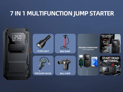 4-IN-1 Car Jump Starter with Air Compressor Car Auto Battery Booster Device150PSI Air Pump Portable Power Bank Tire Inflator