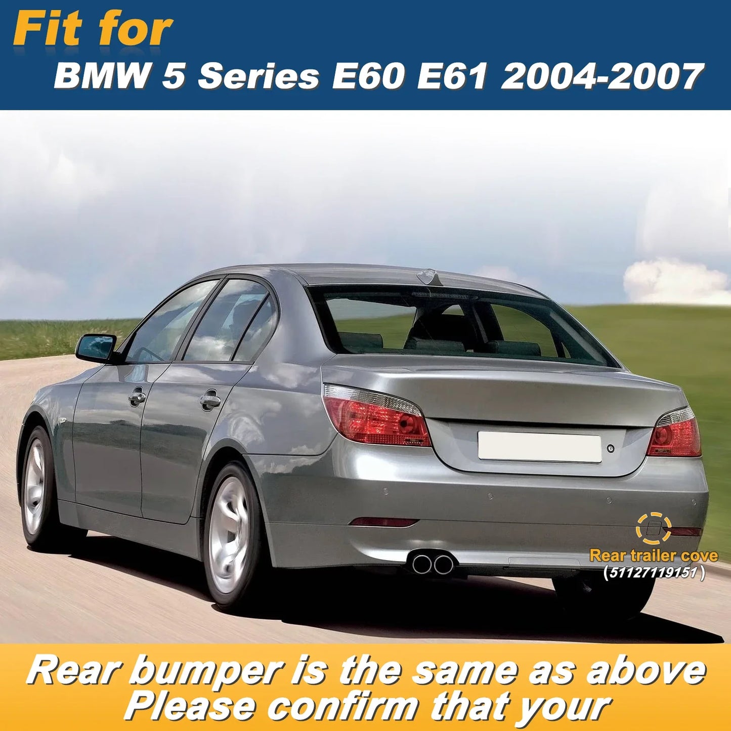 Rear Bumper Tow Hook Cap Towing Eye Cover For BMW 5 Series E60 E61 2004 2005 2006 2007 Right 51127119151 Trailer Cover