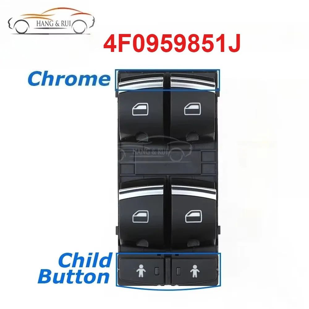 4F0959851 4F0959851H 4F0959851G5PR 4F0959851J For Audi A3 8p S3 A6 S6 RS6 Q7 Car Chrome Power Window Control Switch 10 Pins Red