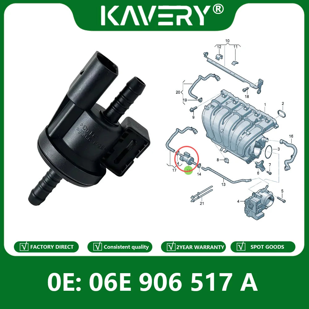 KAVERY For 1pc 06E906517A Vapor Canister Purge Solenoid Valve Fit Audi A3 A4 A6 Q7 A8 Jetta Golf MK6 0280142431 Car Accessories