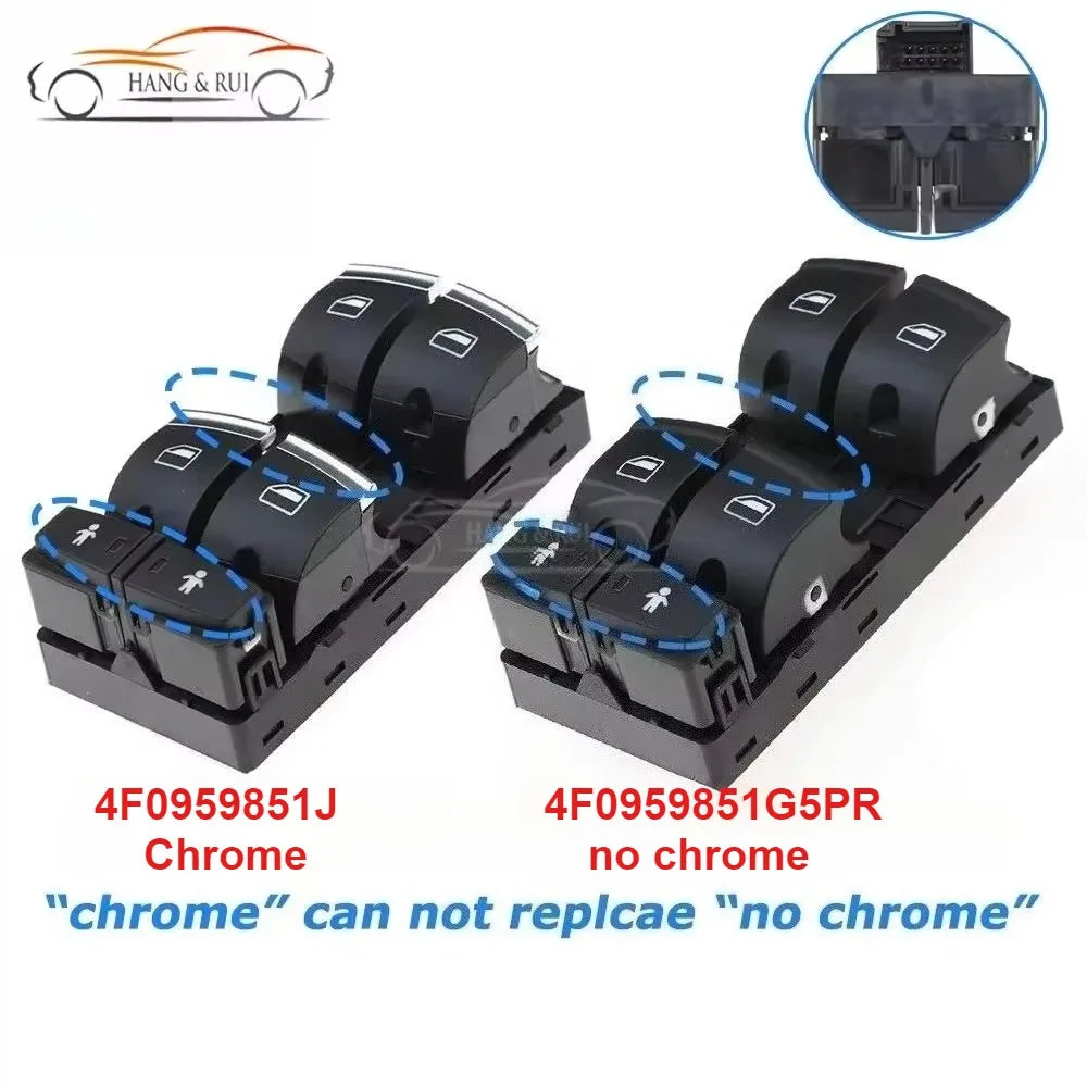 4F0959851 4F0959851H 4F0959851G5PR 4F0959851J For Audi A3 8p S3 A6 S6 RS6 Q7 Car Chrome Power Window Control Switch 10 Pins Red