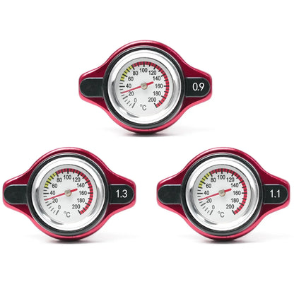 Red Thermo Radiator Cap Tank Cover Water Temperature Gauge with Utility Safe 0.9 Bar/ 1.1 Bar/1.3 Bar Car Motorcycle Styling