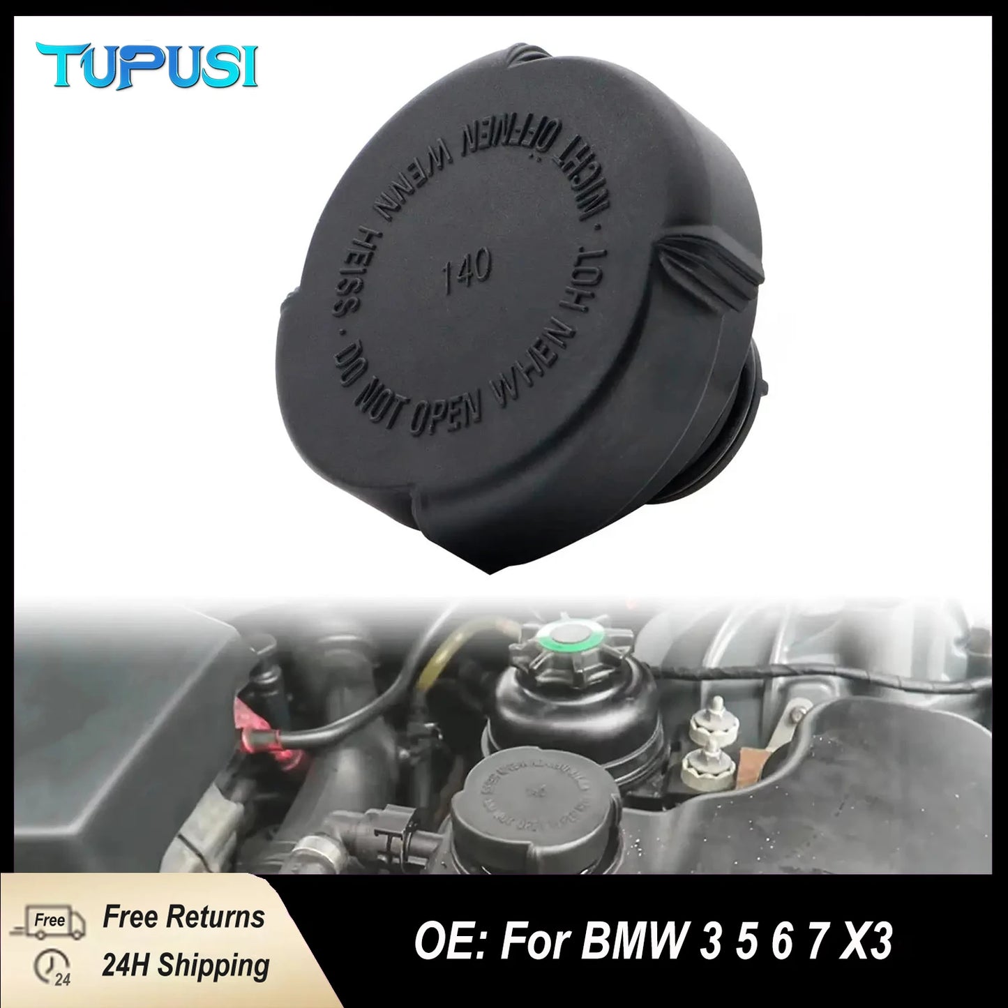 For BMW 3 5 6 7 Series E46 E36 E39 E61 E64 E65 X3 Expansion Tank Cap Radiator Cover Oil cap 17111742232 Replacement  Accessories