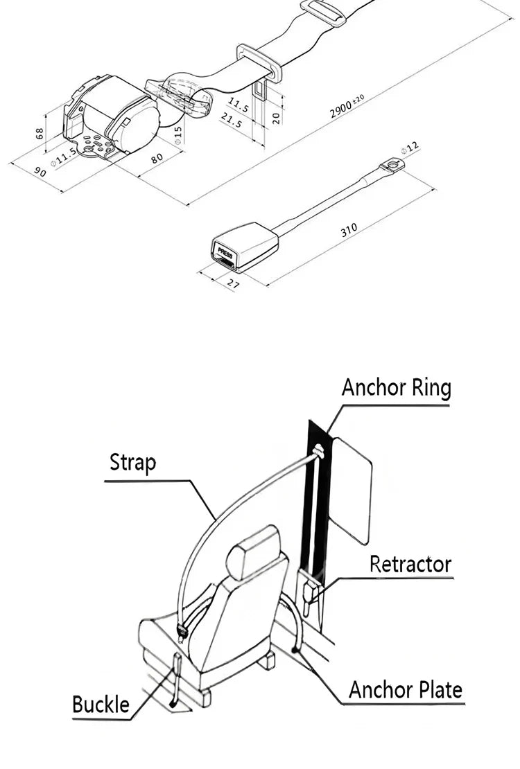 3-point car fully automatic retractable self-locking seat belt assembly accessories for passenger buses school buses and trucks