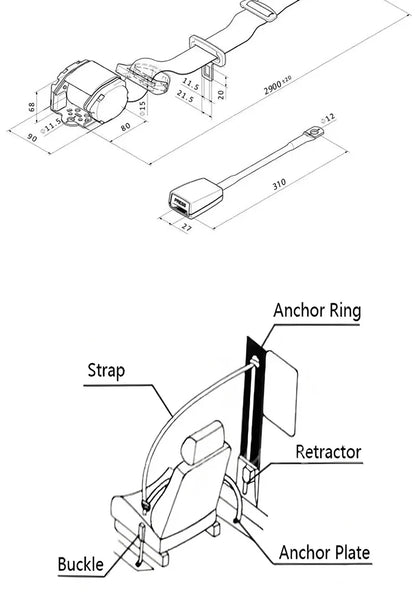 3-point car fully automatic retractable self-locking seat belt assembly accessories for passenger buses school buses and trucks