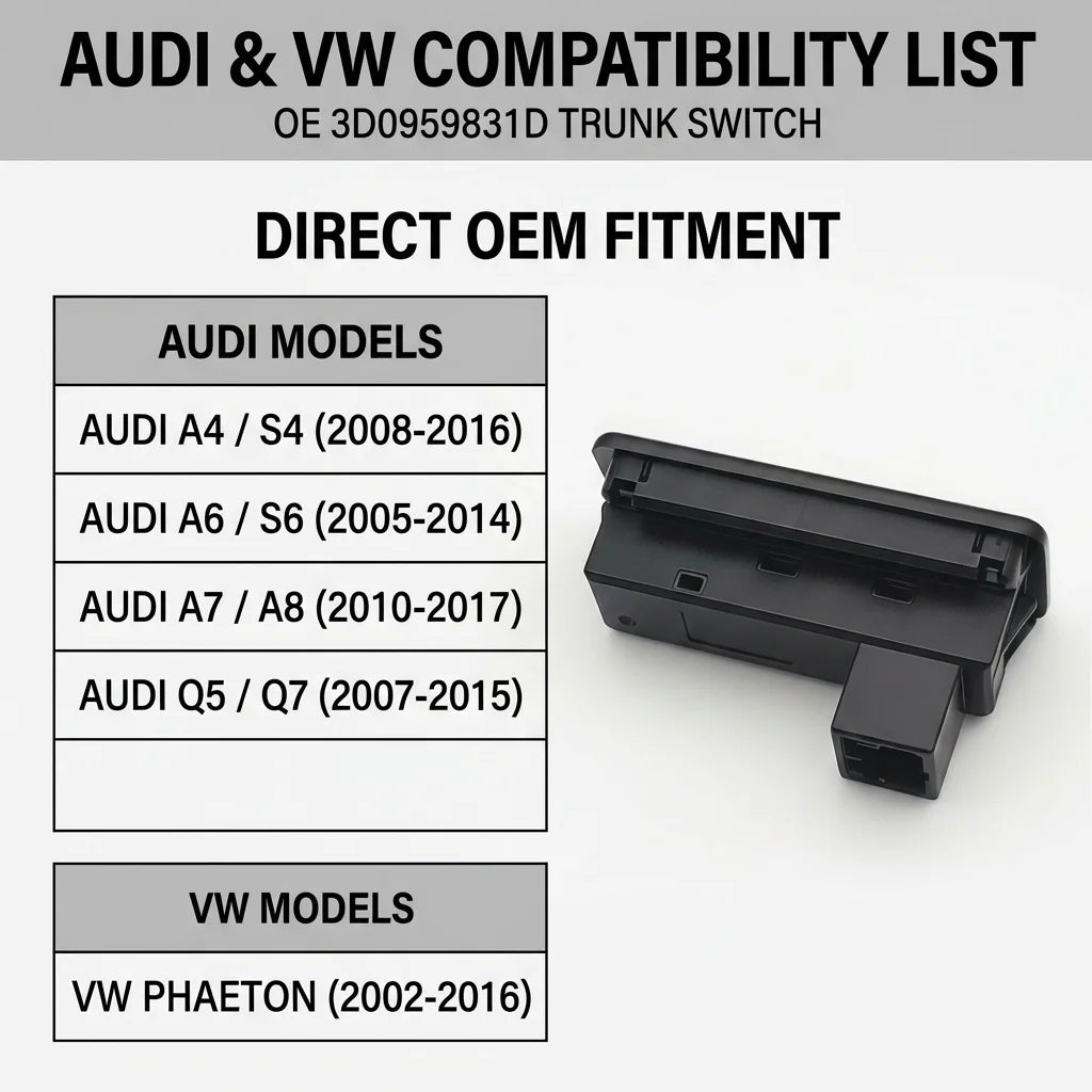 Tailgate Boot Trunk Lid Release Switch 3D0959831D for Audi A4 S4 A6 S6 A7 A8 Q5 Q7 for VW Phaeton 4-Pin 3D0 959 831 D