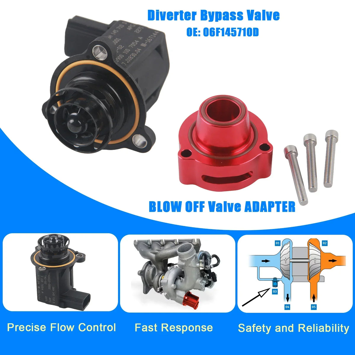 NEW Adapter For A3 A4 TT VW CC Eos GTI Jetta Passat Tiguan Beetle 2.0L 06H145710D Turbocharger Diverter Bypass blow off Valve