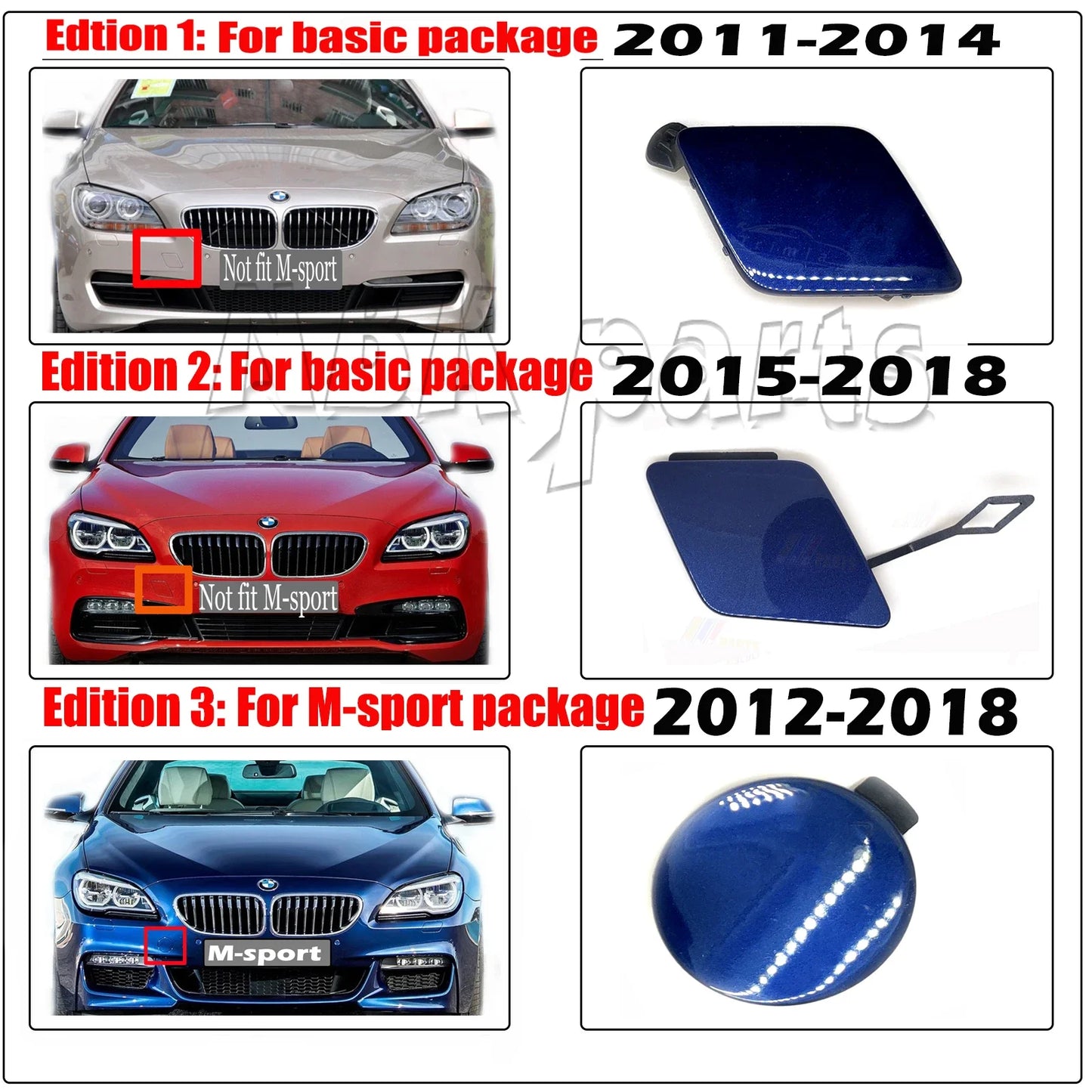 Fit 12-18 BMW 6 Series M-SPORT F06 F12 F13 640dX 640i 640iX 650i 650iX FRONT TOW COVER