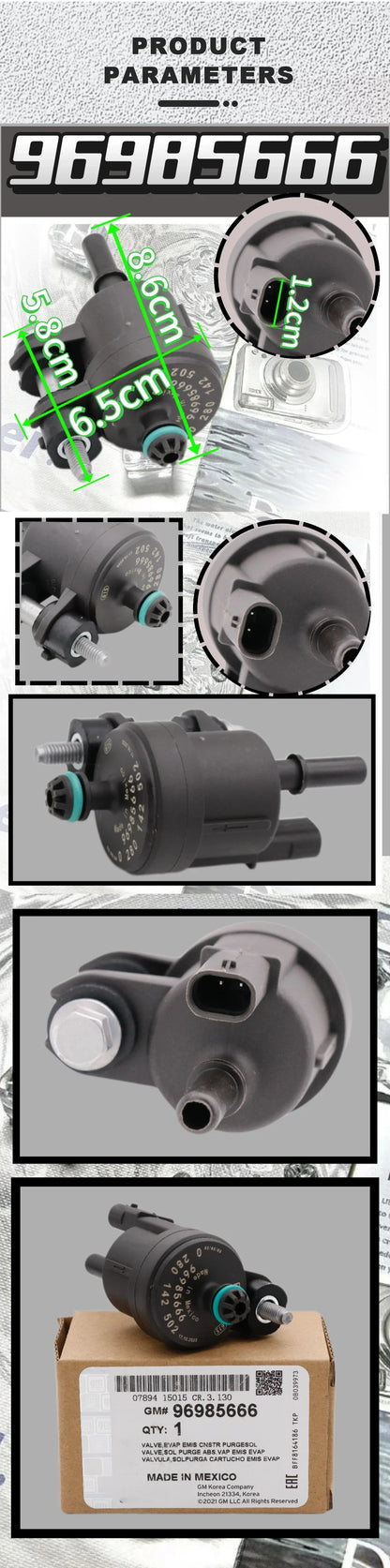 96985666 0280142502 Engine Vapor Canister Purge Control Valve Solenoid For 2013-2015 Chevrolet Spark 96985666 0280142502