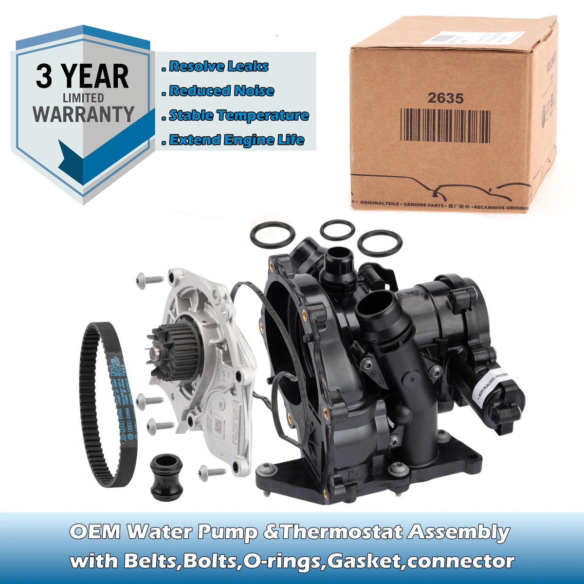 OEM EA888 Mk3 Water Pump Thermostat Assembly 06L121111H,06L121111G,6L121011B For VW GOLF,Passat,Tiguan,AUDI A3/A4/A5/A6/Q5
