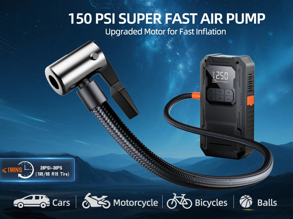 4-IN-1 Car Jump Starter with Air Compressor Car Auto Battery Booster Device150PSI Air Pump Portable Power Bank Tire Inflator