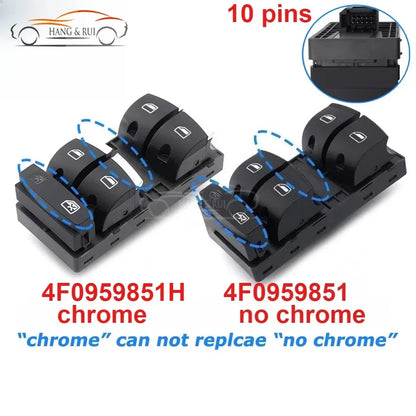 4F0959851 4F0959851H 4F0959851G5PR 4F0959851J For Audi A3 8p S3 A6 S6 RS6 Q7 Car Chrome Power Window Control Switch 10 Pins Red